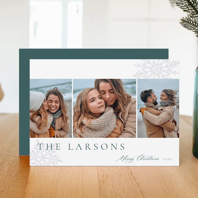 Family Marquee | Merry Christmas Three Photo Holiday Card (Creator Uploaded)