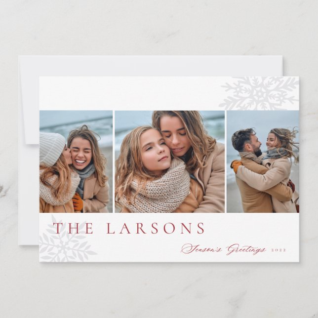 Family Marquee | Season's Greetings Three Photo Holiday Card (Front)