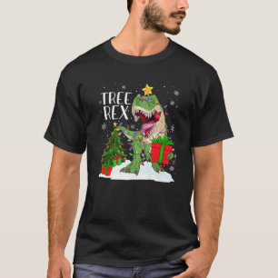 Family Matching Boys Kids Tree Rex Santa Dinosaur T-Shirt