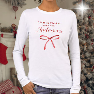 Family matching Christmas bow long sleeve Tri-Blend Shirt