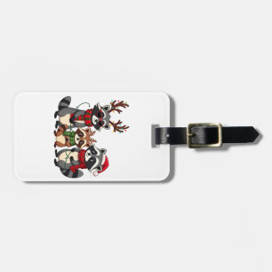 Family Matching Christmas Raccoons Santa Hat Luggage Tag