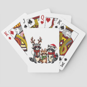 Family Matching Christmas Raccoons Santa Hat Playing Cards