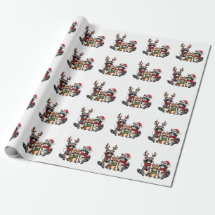 Family Matching Christmas Raccoons Santa Hat  Wrapping Paper