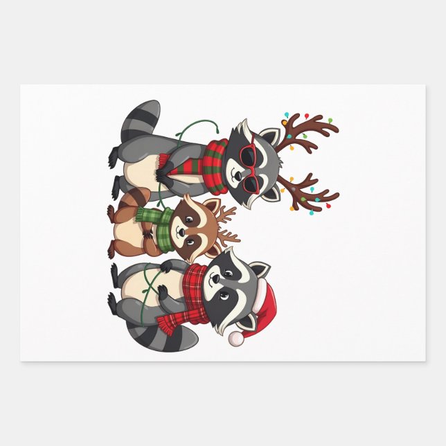 Family Matching Christmas Raccoons Santa Hat  Wrapping Paper Sheet (Front)