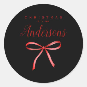 Family Matching Christmas Red Ribbon Baby T Shirt Classic Round Sticker