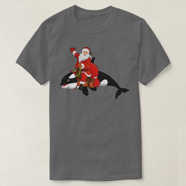 Family Matching Funny Santa Riding Orca Fish Chris T-Shirt (Design Front)