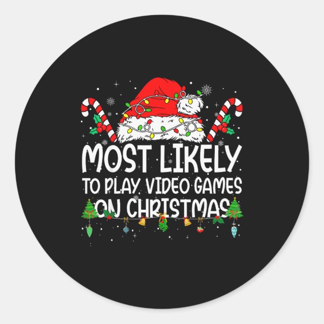 Family Matching Most Likely To Play Video Games On Classic Round Sticker (Front)