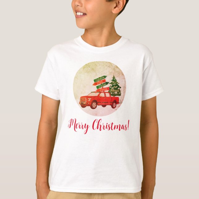 Family Matching Red Truck Vintage Christmas T-Shirt (Front)