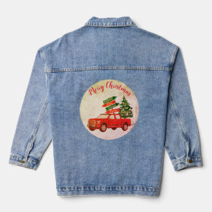Family Matching Vintage Red Truck Merry Christmas Denim Jacket