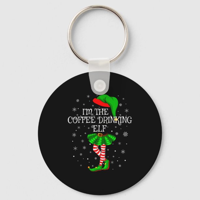 Family Matching Women Girls Coffee Drinking Elf Ch Key Ring (Front)