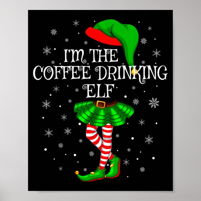 Family Matching Women Girls Coffee Drinking Elf Ch Poster (Front)