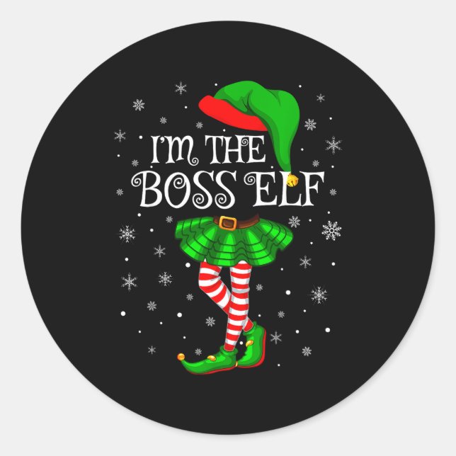 Family Matching Women Girls I'm The Boss Elf Chris Classic Round Sticker (Front)