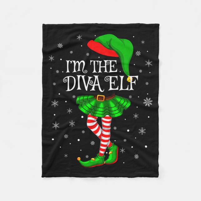 Family Matching Women Girls I'm The Diva Elf Chris Fleece Blanket (Front)