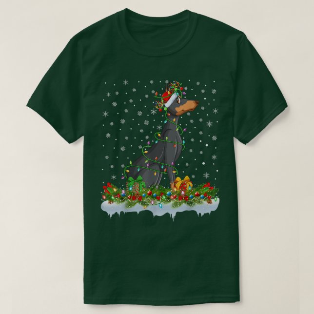 Family Matching Xmas Lighting Santa Doberman Dog C T-Shirt (Design Front)