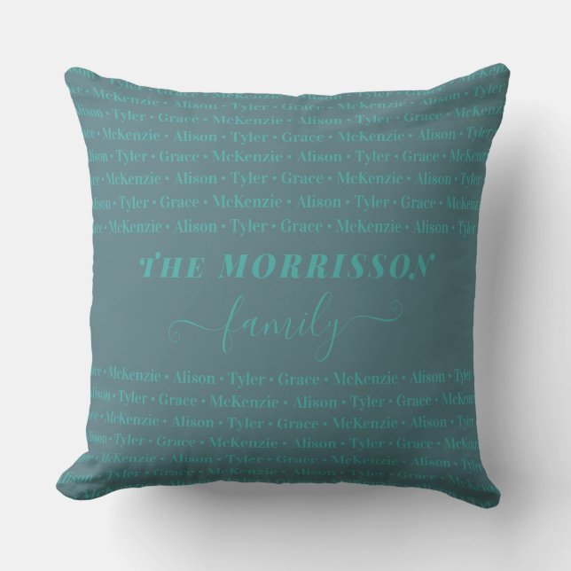 Family Member Names Pattern Modern Trendy Script Cushion (Front)