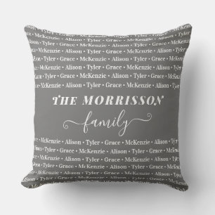 Family Member Names Pattern Modern Trendy Script Cushion