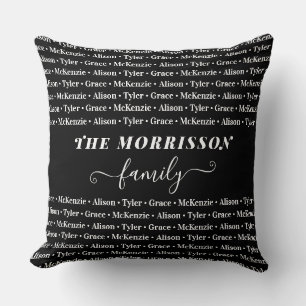 Family Member Names Pattern Modern Trendy Script Cushion