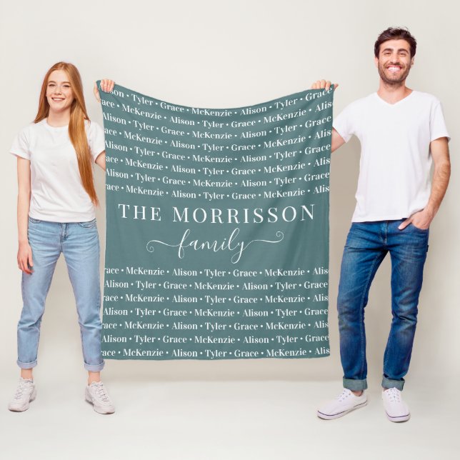 Family Member Names Pattern Modern Trendy Script Fleece Blanket (In Situ)