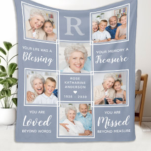 Family Memorial Keepsake Grey Photo Collage Fleece Blanket