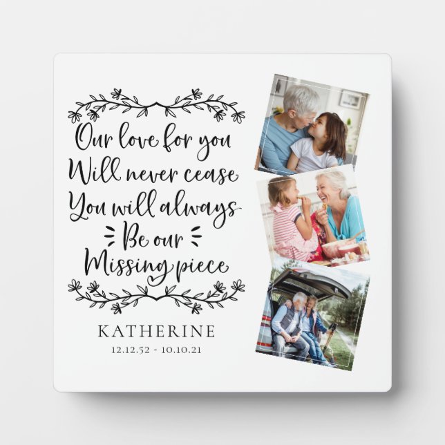 Family Memorial Three Photo Keepsake Plaque (Front)