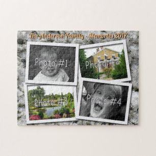 Family Memories 4 x Custom Photos on Granite Rock Jigsaw Puzzle