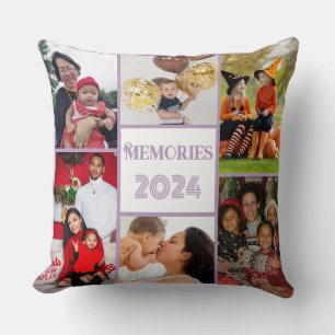 Family Memories 5 photo collage purple Cushion