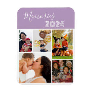 Family Memories 5 photo collage purple Magnet