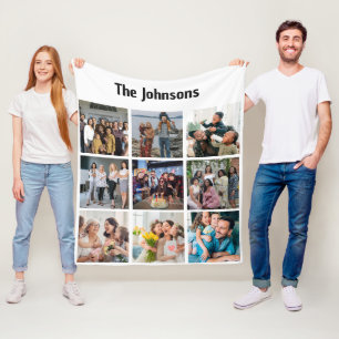 Family Memories 9 Photo Grid Personalised Collage Fleece Blanket