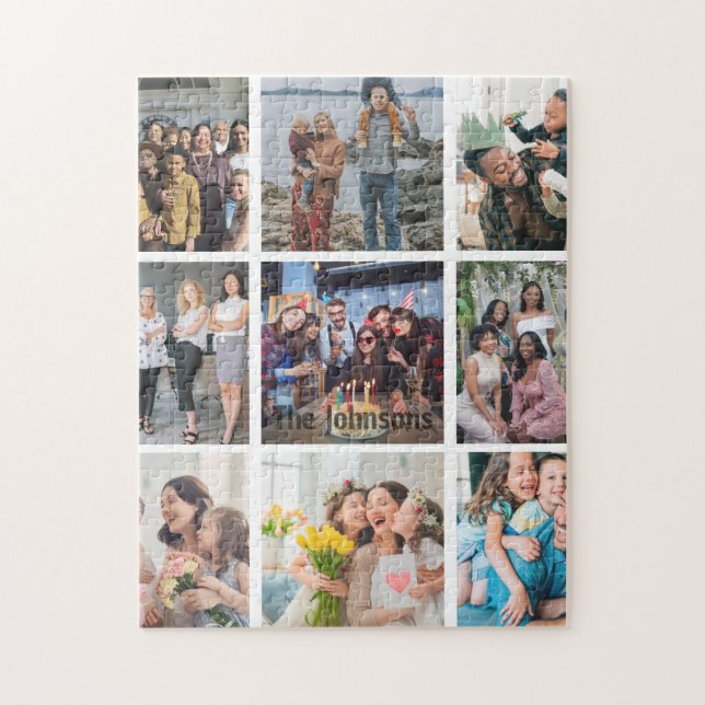 Family Memories 9 Photo Grid Personalised Collage Jigsaw Puzzle (Vertical)