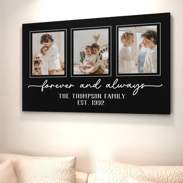 Family Memories Black Customised Photo Collage Canvas Print (Creator Uploaded)