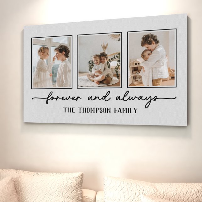 Family Memories Grey Custom Photo Collage Wall Canvas Print (Creator Uploaded)