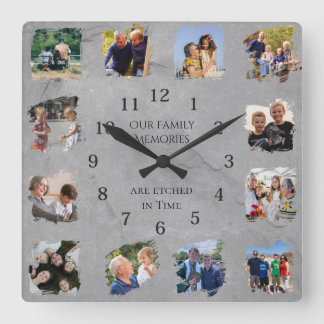 Family Memories Photo collage Grandparent Gift Square Wall Clock