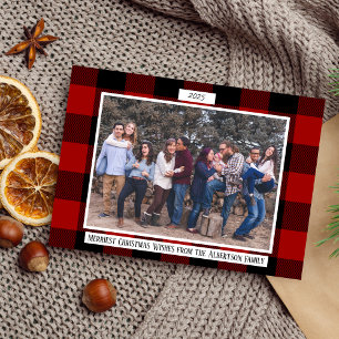 Family Merry Christmas Holiday Plaid Photo Card