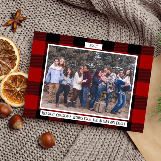 Family Merry Christmas Holiday Plaid Photo Card (Creator Uploaded)