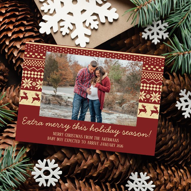 Family Merry Christmas Holiday Pregnant Photo Card (Creator Uploaded)