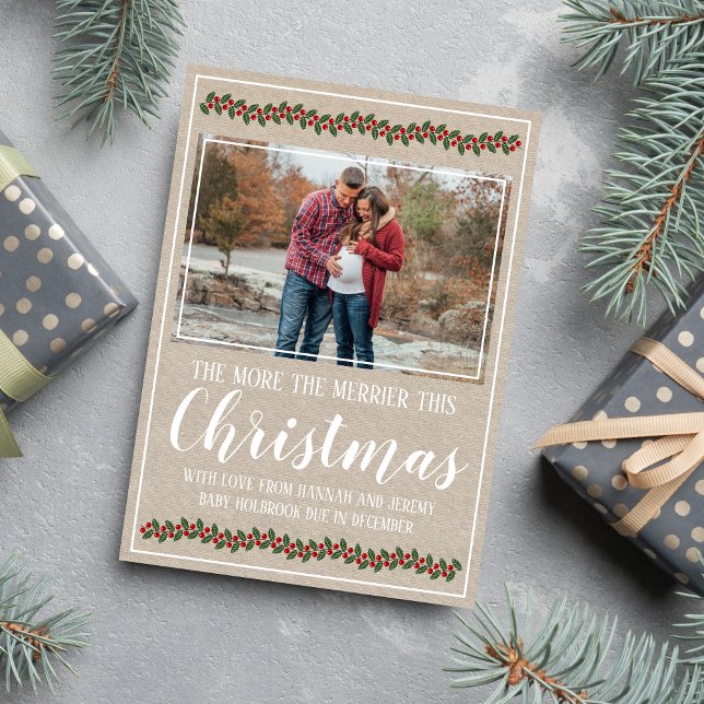Family Merry Christmas Holiday Pregnant Photo Card (Creator Uploaded)
