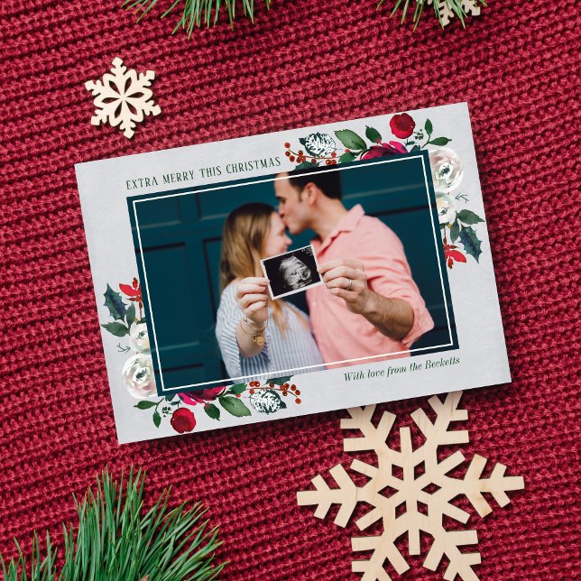 Family Merry Christmas Holiday Pregnant Photo Card (Creator Uploaded)