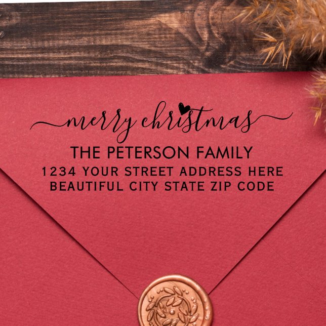 Family Merry Christmas Script Return Address  Self-inking Stamp (Creator Uploaded)