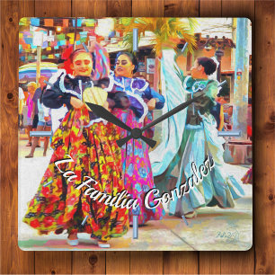 Family Mexican Festival Dancers 2549 Square Wall Clock