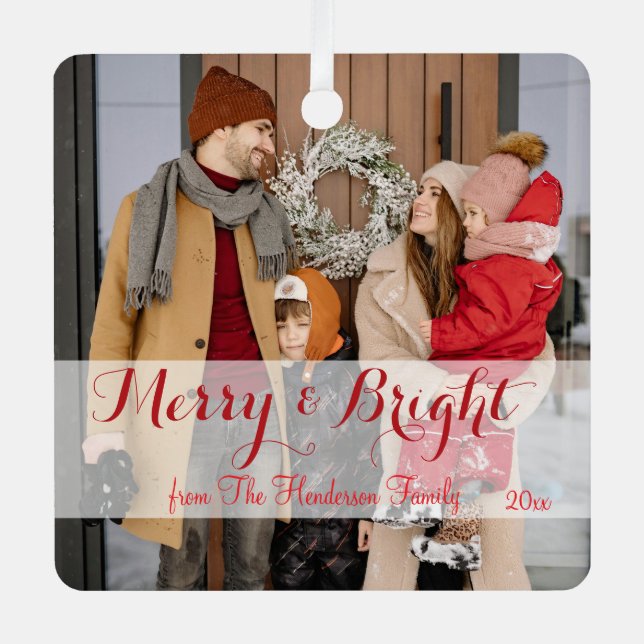 Family Minimalist Christmas Photo Metal Tree Decoration (Front)