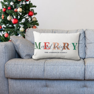 Family Modern Colourful Merry and Bright  Lumbar Cushion