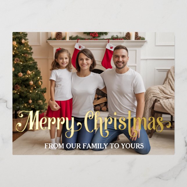 Family Modern  Photo Foil Holiday, Christmas Card (Front)