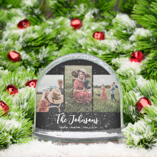 Family Modern Script Black 3 Photo Snowglobe