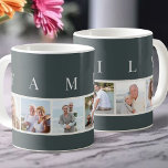 FAMILY Modern Typography and Custom 6 Photo Slate Coffee Mug<br><div class="desc">Personalised mug with the word FAMILY, lettered in modern typography, above your photos. The photo template is set up for you to add 6 of your favourite pictures, which are displayed in square format in a simple, strip style, photo collage. This smart and stylish custom piece has a modern colour...</div>