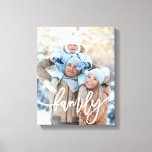 Family | Modern White Typography with your Photo Canvas Print<br><div class="desc">This modern,  minimalist style canvas print features your own photo,  with a white overlay that says "family" in trendy white typography.</div>