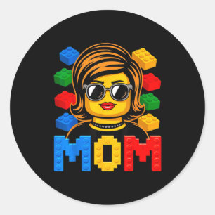 Family mom master builder building bricks blocks classic round sticker