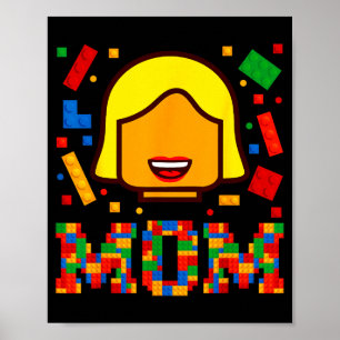 Family mom master builder building bricks blocksFa Poster