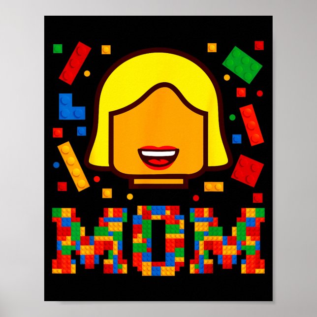 Family mom master builder building bricks blocksFa Poster (Front)