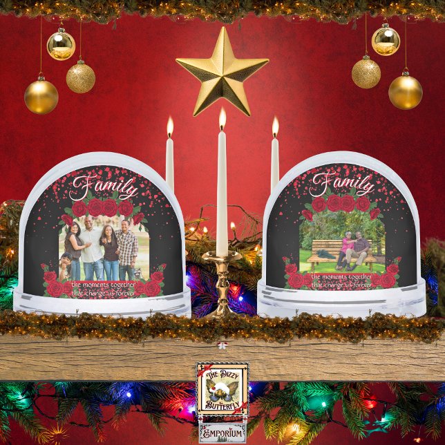 Family Moments That Change Us Forever Two Photo Snowglobe ("Family... The Moments Together That Change Us Forever" elegant script quote two photo now globe
 )
