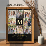 Family monogram 8 photo collage elegant chic  foil prints<br><div class="desc">Elegant real gold foil and black simple custom create your own family multi photo grid collage print with name and established year.</div>